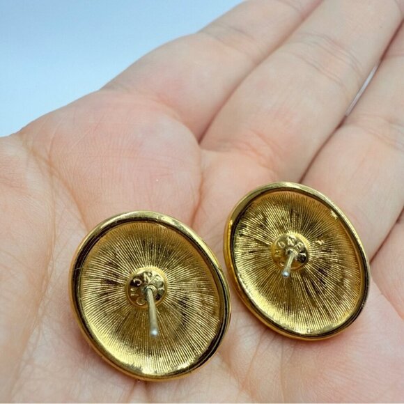 1980s Monet Gold Plated Faux Pearl Pierced Earrings - Picture 5 of 5